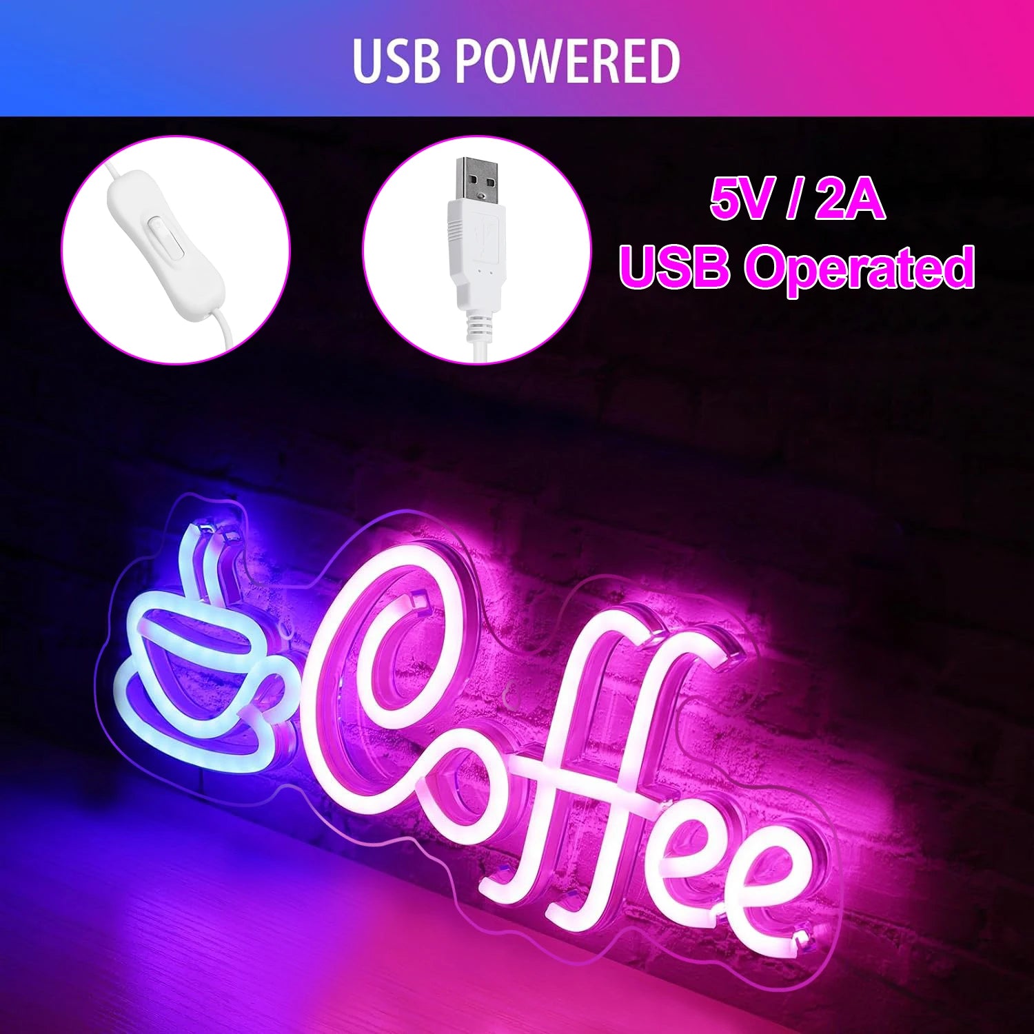 Coffee Neon Sign Light USB/Battery Led