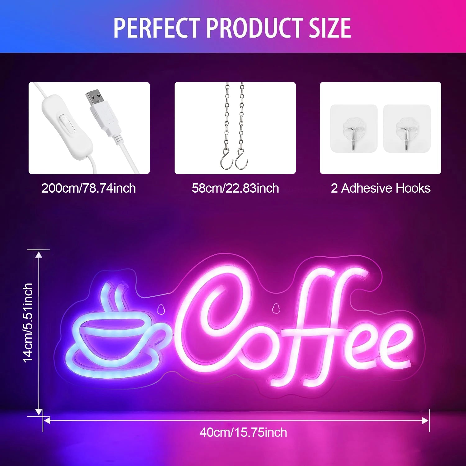 Coffee Neon Sign Light USB/Battery Led